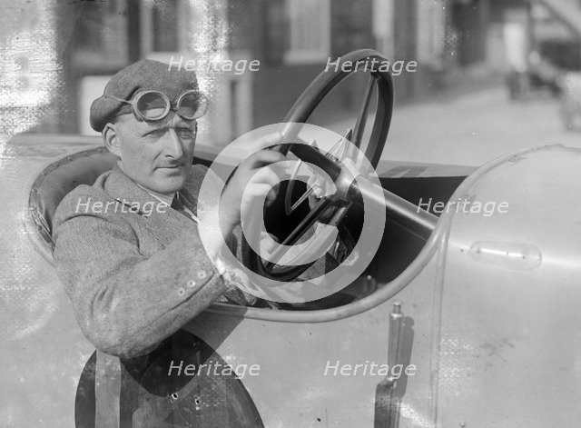 RJ Sully behind the wheel of a HE 14/40, Brooklands. Artist: Bill Brunell.