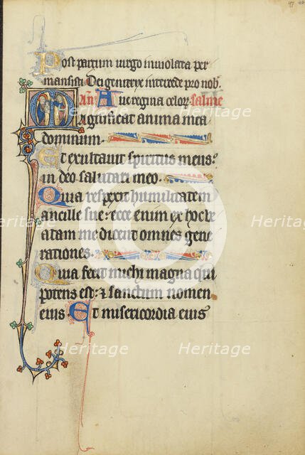 Initial M: The Virgin and Child with a Saint; Ruskin Hours, about 1300. Creator: Unknown.