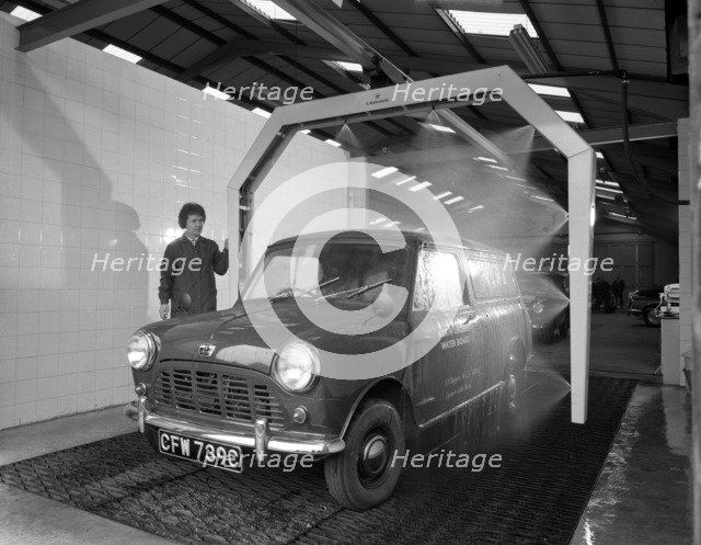 Mini van being washed in a car wash, Co-op garage, Scunthorpe, Lincolnshire, 1965.  Artist: Michael Walters