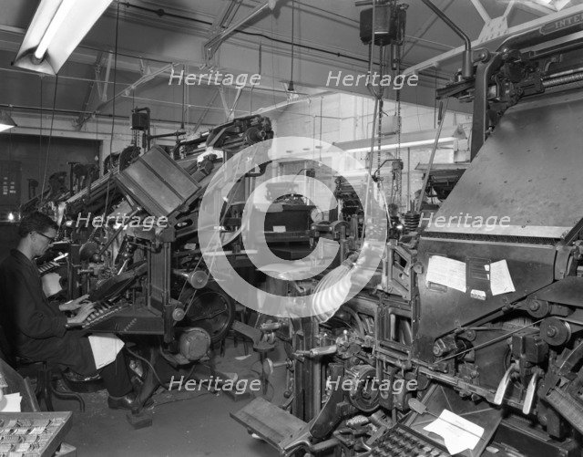 Linotype machine room at a printing company, Mexborough, South Yorkshire, 1959. Artist: Michael Walters