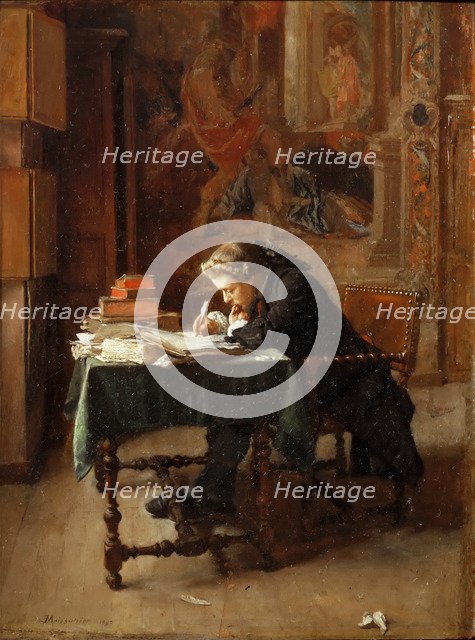 Young Man Writing. Artist: Meissonier, Ernest Jean Louis (1815-1891)