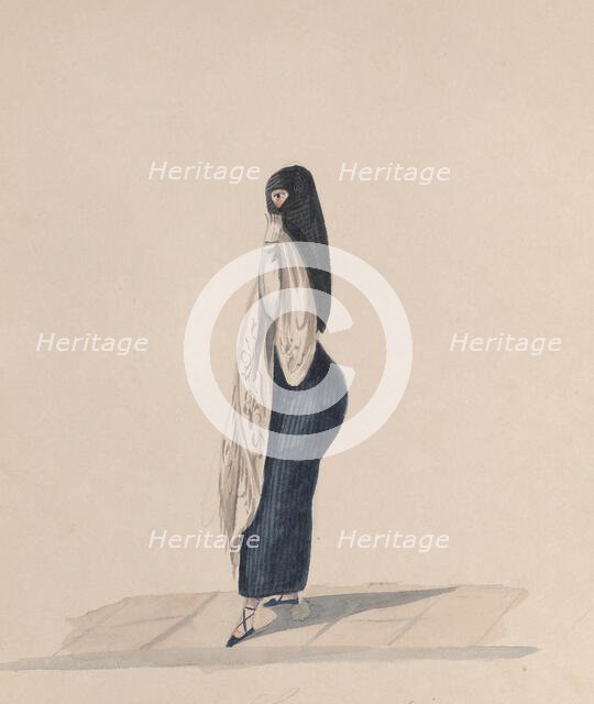 A woman wearing the saya standing in profile, from a group of drawings depicting Peruvian..., ca.184 Creator: Attributed to Francisco (Pancho) Fierro.