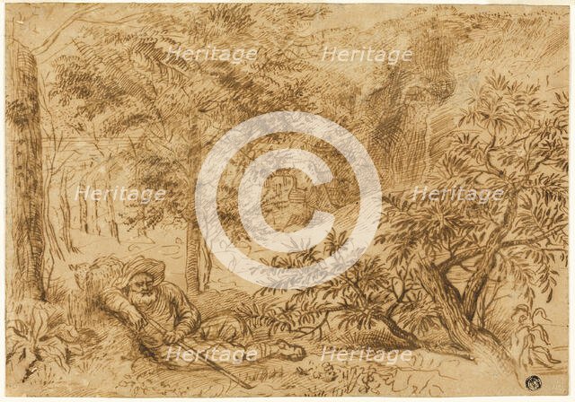 Landscape with Shepherd Sleeping under Tree, n.d. Creators: Jan Lievens, Lambert Lombard.