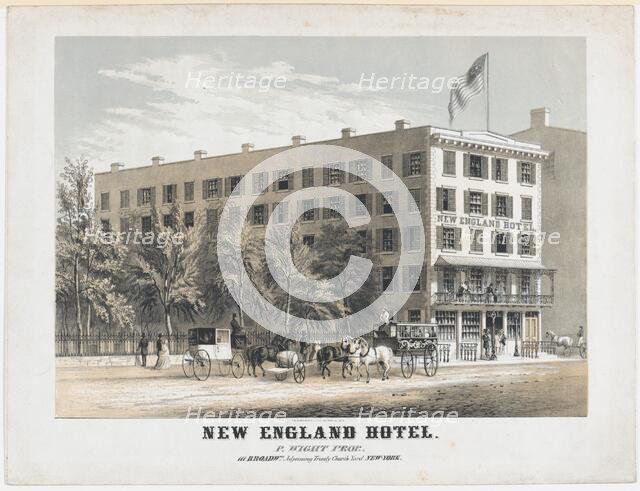 New England Hotel, Broadway, Adjoining Trinity Church Yard, New York, ca.1848. Creator: Frances Flora Bond Palmer.