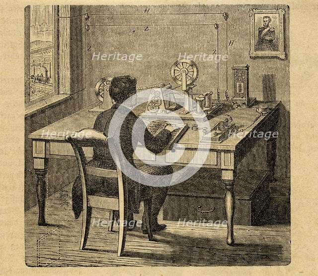 In a telegraph office, arrival of the dispatch, c1850. Creator: Anonymous.