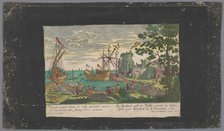View of moored ships and a shipyard, 1708-1756. Creators: Martin Engelbrecht, Anon.