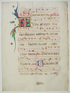Manuscript Leaf with Initial T, from an Antiphonary, Italian, 15th century. Creator: Unknown.
