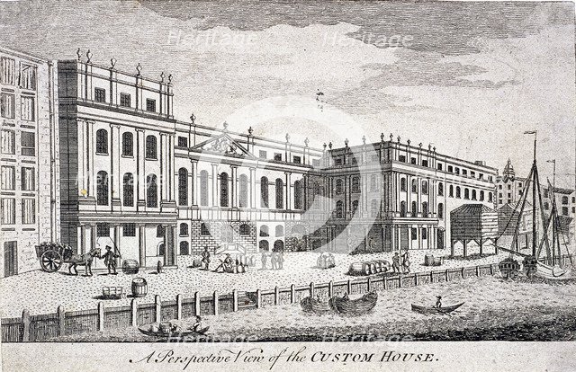 Custom House and River Thames, London, c1750. Artist: Anon