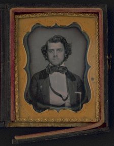Unidentified young man, half-length portrait, facing front, ca. 1855. Creator: Francis Grice.