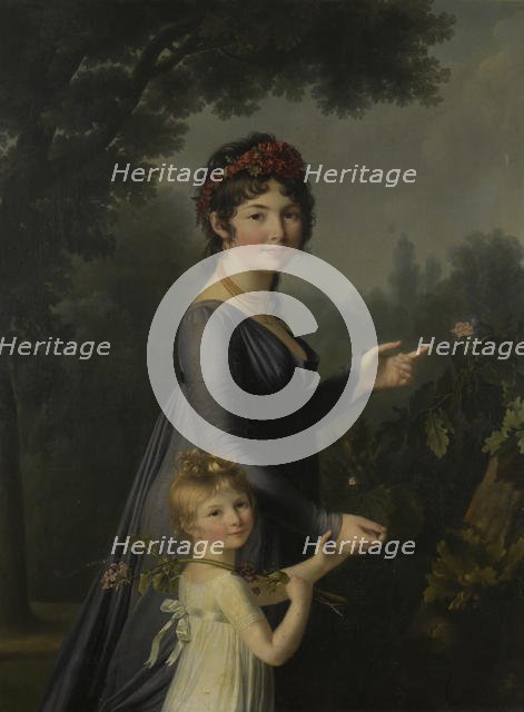 Portrait of Marie Geneviève Lemoine with her daughter Anne Aglaé Deluchi in a park. Creator: Lemoine, Marie Elisabeth (1754-1820).