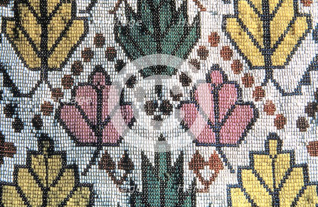 Detail of a Bandolier bag displaying 19th century woven beadwork, 19th century. Artist: Unknown