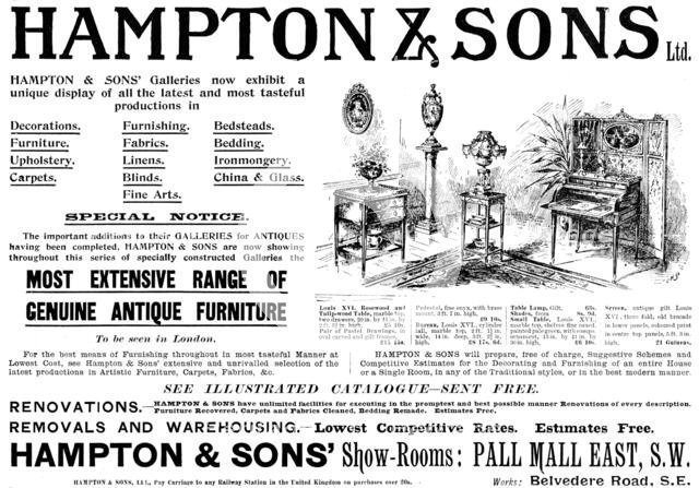 Advertisement for Hampton & Sons' show-rooms, 1898. Creator: Unknown.