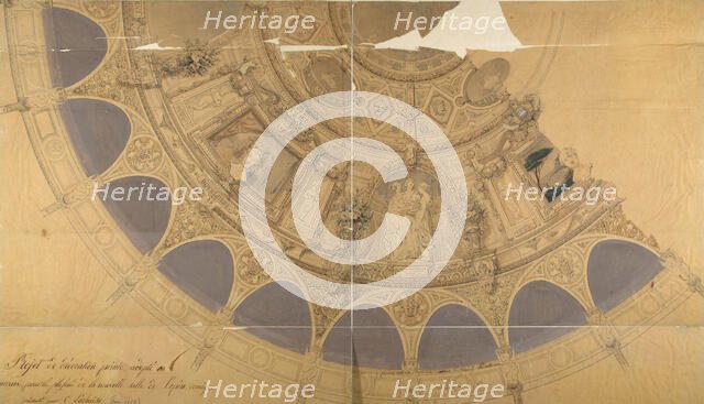 Design for the decoration of the ceiling in the Opéra Comique, Paris, ca. 1845. Creators: Jules-Edmond-Charles Lachaise, Eugène-Pierre Gourdet.