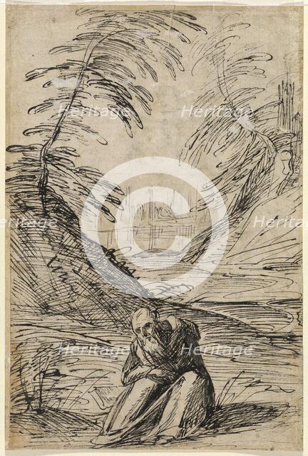 Desert Landscape with a Hermit (verso), 1615/1620. Creator: Hermann Weyer.