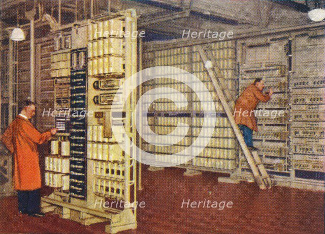 Automatic telephone exchange, 1938. Artist: Unknown.