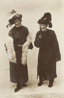 Dick Horn and Harry Brandon dressed as pantomime dames for the Bow Bells...(between 1910 and 1919?). Creator: Unknown.