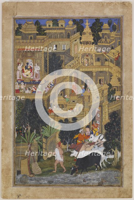 The Lord Krishna in the Golden City, ca 1586. Artist: Kalan, Kesav (active End of 16th cen.)