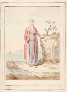 Maid of Procida, leaf from 'A Collection of Dresses by David Allan Mostly from Nature', 1776. Creator: David Allan.