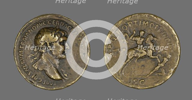 Sestertius (Coin) Portraying Emperor Trajan Conquering Dacia, 104-107. Creator: Unknown.