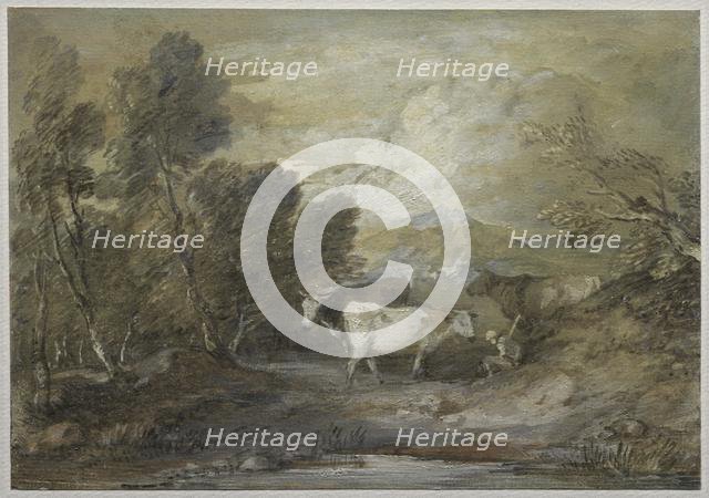 A Herdsman with Three Cows by an Upland Pool, mid 1780s. Creator: Thomas Gainsborough (British, 1727-1788).