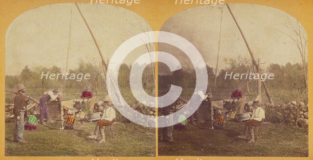 Group of woodsmen near a well, about 1870-1880. Creator: Unknown.