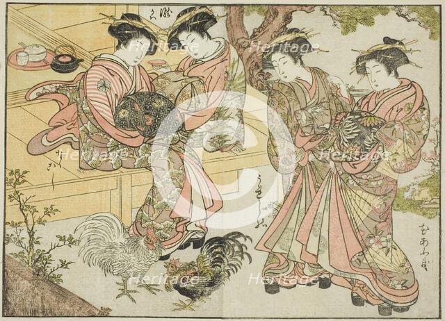 Courtesans of the Ogiya, from the book "Mirror of Beautiful Women of the Pleasure Quarters..., 1776. Creator: Shunsho.