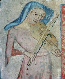  'Courtier or minstrel playing a musical instrument', wall painting from the refectory of the Cat…