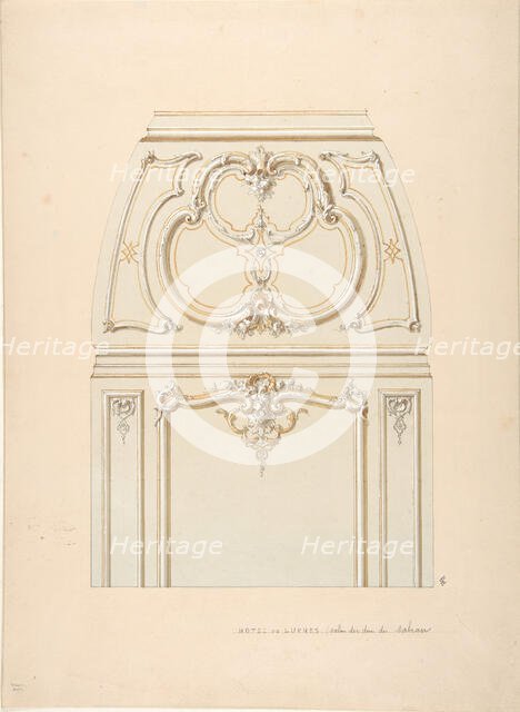 Design for Rococo-style wall and cove ornament in the salon of the Hotel de..., 2nd half 19th cent. Creators: Jules-Edmond-Charles Lachaise, Eugène-Pierre Gourdet.