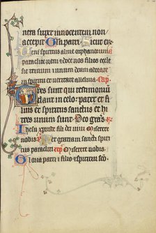 Initial T: A Nimbed Man in Conversation with Several Persons; Ruskin Hours, about 1300. Creator: Unknown.