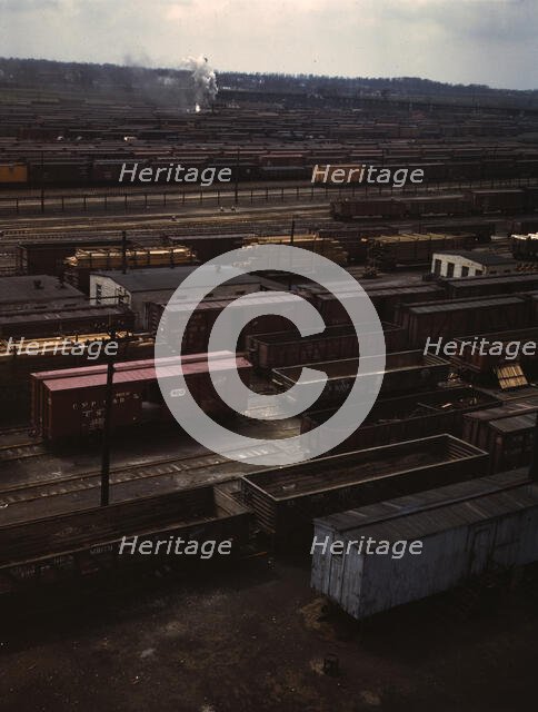 Freight cars in the Chicago and North Western Railroad classification yard(?), Chicago, Ill. , 1943. Creator: Jack Delano.