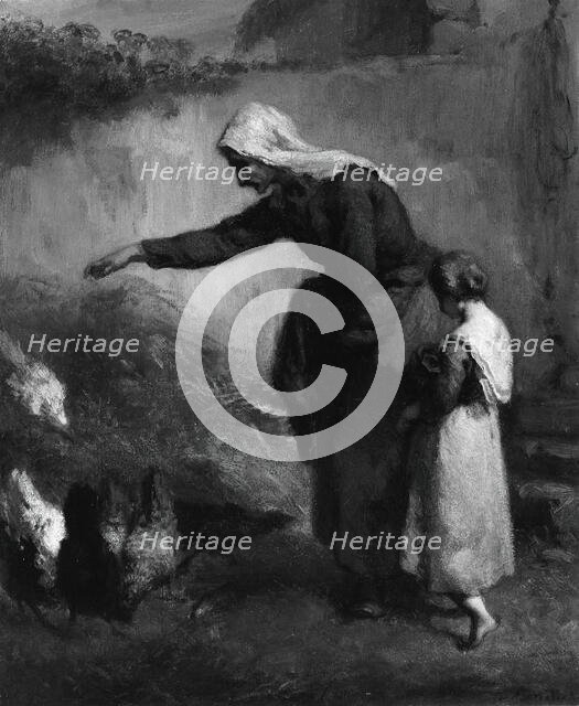 Woman Feeding Chickens, 1846/48. Creator: Jean Francois Millet.