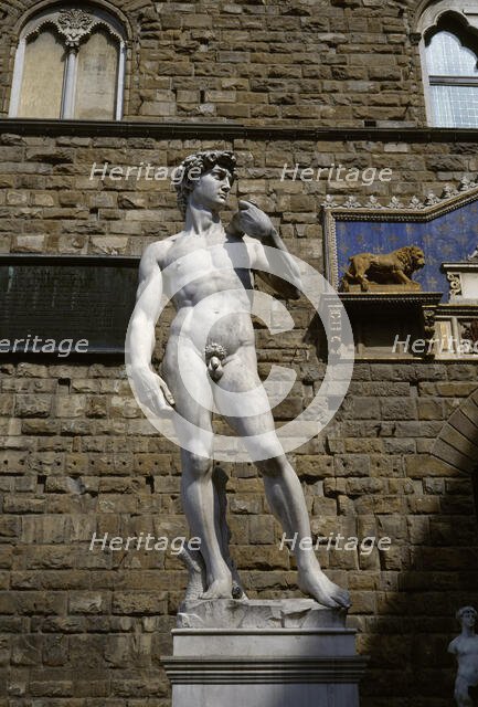 Michelangelo's David statue (copy), Palazzo Vecchio, Florence, Italy, 1999. Creator: LTL.