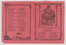 A broadsheet with a popular song 'La China' on the recto, on the verso the dance ..., ca. 1900-1910. Creator: José Guadalupe Posada.