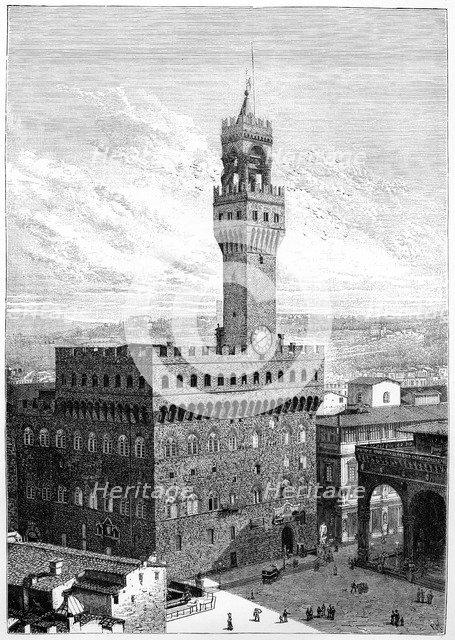 The Piazza della Signoria, Palazzo Vecchio, Florence, Italy, 1882. Artist: Unknown