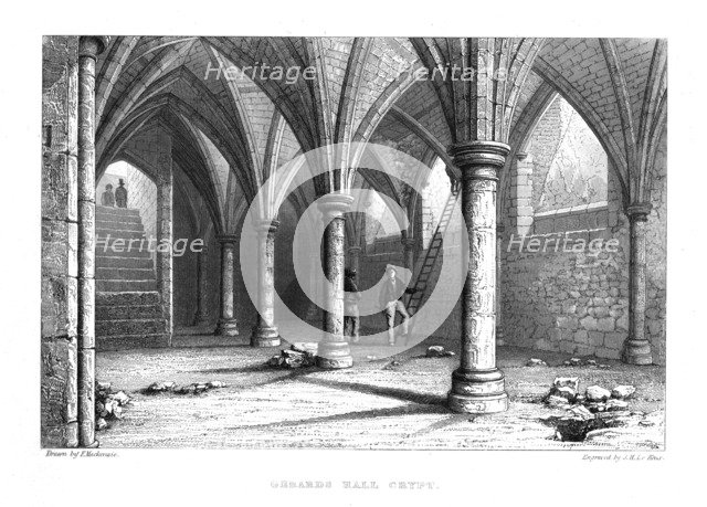 Gerard's Hall Crypt, Basing Lane, London, before its demolition in 1852 (1886).  Creator: John Henry Le Keux.