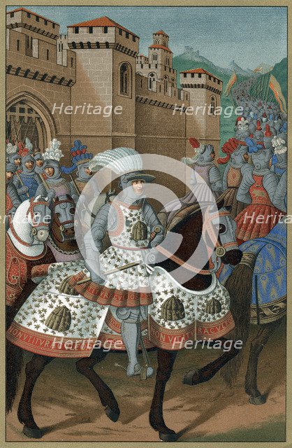 Louis XII, King of France, riding out with his army to chastise the city of Genoa, 24 April 1507. Artist: Unknown