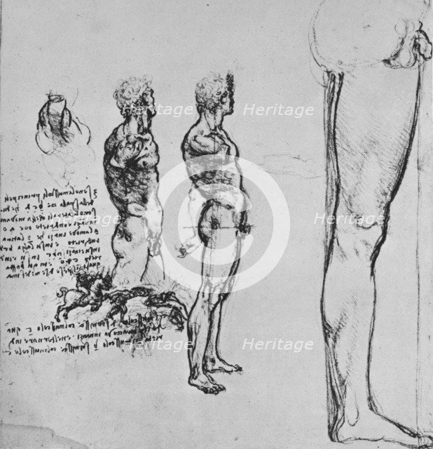 'Studies of Nudes and Smaller Sketch of a Battle', c1480 (1945). Artist: Leonardo da Vinci.