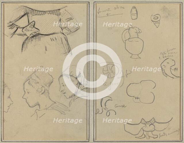 Four Studies of Breton Women; Shapes and Vases [verso], 1884-1888. Creator: Paul Gauguin.