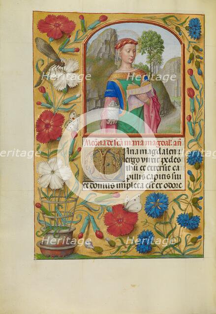 Mary Magdalene with a Book and an Ointment Jar; Spinola Hours, about 1510-1520. Creator: Workshop of Master of the First Prayer Book of Maximilian.