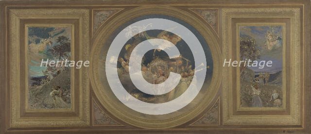 Sketch for the dining room in the Hôtel de Ville, Paris : allegorical figures..., c.1891.  Creator: Eugene Martial Simas.