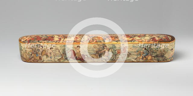 Pen Box (Qalamdan) Depicting Shah Isma'il in a Battle against the Uzbeks, Iran, early 19th century. Creator: Unknown.