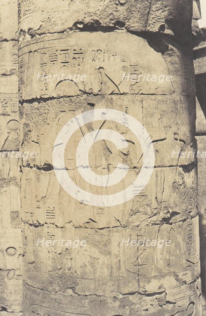 Karnak (Thèbes), Palais - Salle Hypostyle - Colonnade Centrale - Décor..., 1851-52, printed 1853-54. Creator: Félix Teynard.