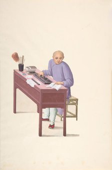 Chinese Man at Desk with an Abacus, 19th century. Creator: Anon.