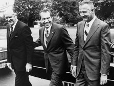 President Nixon with Vice President Spiro Agnew and Secretary of State William Rogers, 1971. Artist: Unknown