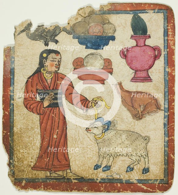 Presentation of Offerings, from a Set of Initiation Cards (Tsakali), 14th/15th century. Creator: Unknown.