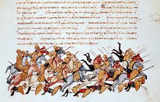 Byzantine cavalrymen overwhelming enemy cavalry and foot soldiers. Artist: Unknown