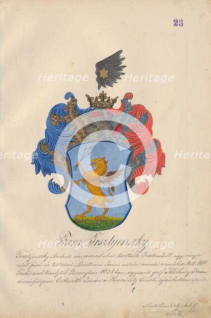 Coat of arms of the Trstenska family, 1904. Creator: Adolf Medzihradsky.