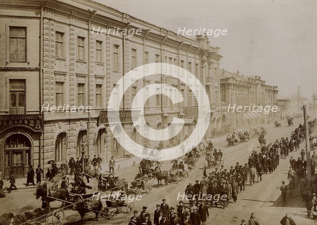 Festive procession of firefighters along Bolshaya Street in Krasnoyarsk, 1902. Creator: Unknown.
