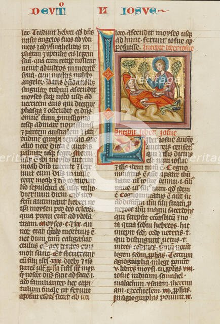 Initial L: God Blessing the Dead Moses; Historia Scholastica, about 1300. Creator: Unknown.