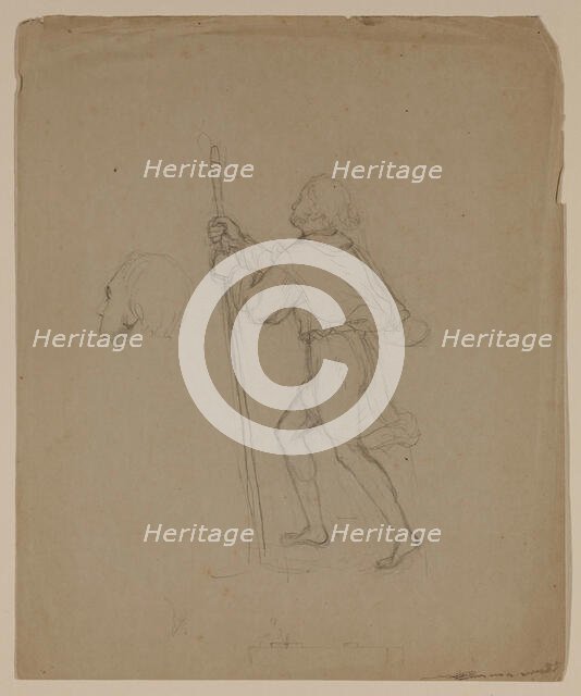 Bearded Figure in a Cape and Tunic Holding a Staff, between 1820 and 1848. Creator: Thomas Cole.